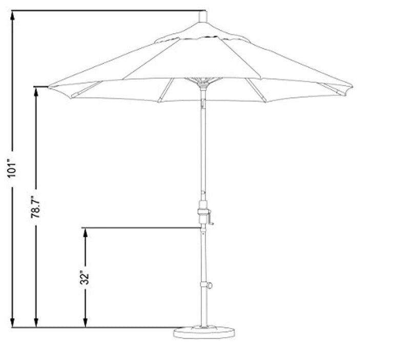 California Umbrella 9' Round Aluminum Market Umbrella, Crank Lift, Collar Tilt, White Pole, Sunbrella Pacific Blue