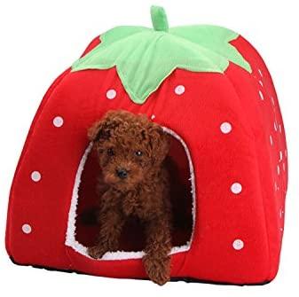 Nest 9 Strawberry Style Cute Soft Cotton Sponge Puppy Cat Dog House Pet Bed Dome Tent Warm Cushion Basket