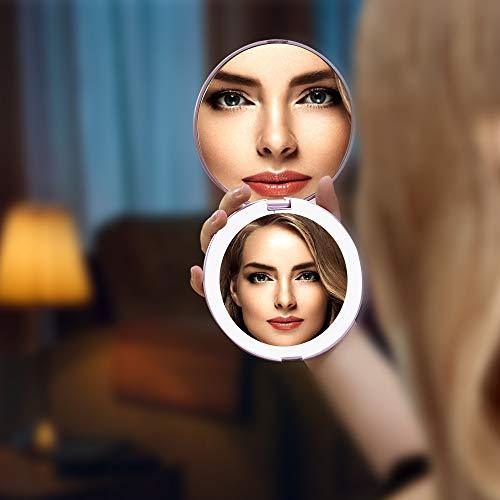 Benbilry LED Lighted Travel Makeup Mirror, 1x/7x Magnification, 5 Inch Dual Sided Vanity Mirror with Lights Portable Compact Illuminated Cosmetic Mirror – Perfect for Handbag (Black)