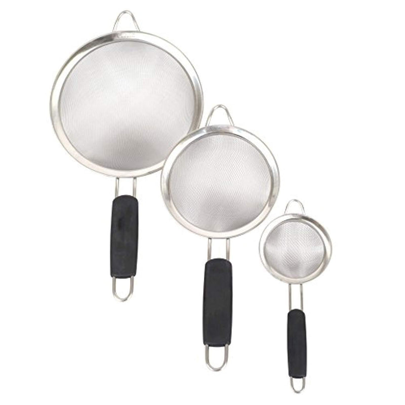 Cucinare Food Strainer Set- Premium Stainless Steel Fine Mesh Strainers, Colanders and Sifters- 3 Sizes