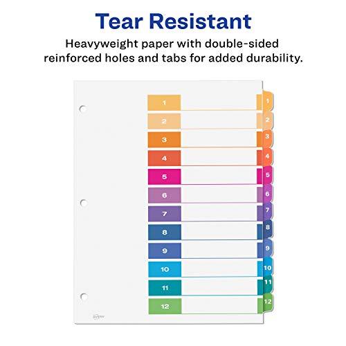 Avery Ready Index 12-Tab Binder Dividers, Customizable Table of Contents, Multicolor Tabs, 6 Sets (11196)