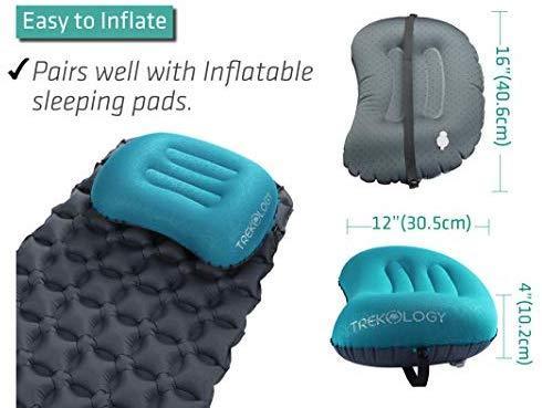 Trekology Ultralight Inflatable Camping Travel Pillow - ALUFT 2.0 Compressible, Compact, Comfortable, Ergonomic Inflating Pillows for Neck & Lumbar Support While Camp, Hiking, Backpacking