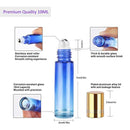 Essential Oil Roller Bottles 10ml (Gradient Blue, Glass, Pack of 6) - Stainless Steel Roller, Individual Package per Bottle, Opener n Labels Included - Handy Picks