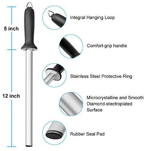 TAIDEA 12 Inch Diamond Knife Sharpener Steel Rod Knife Sharpening Professional, Honing Rod for Sharpening Your Chef's Knife, Carving Knife, Chopping Knives