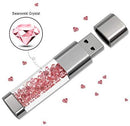 USB Flash Drive 64GB, Techkey Crystal Jewelry Pen Drive with Silver Polishing Cloth and Velvet Bag Set for Girls (Pink)