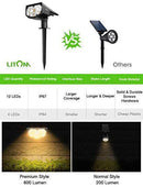 LITOM 12 LED Solar Landscape Spotlights, IP67 Waterproof Solar Powered Wall Lights 2-in-1 Wireless Outdoor Solar Landscaping Lights for Yard Garden Driveway Porch Walkway Pool Patio 2 Pack Warm White