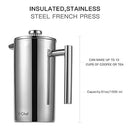 X-Chef Stainless Steel French Press, Large Espresso Coffee Maker-Double Filter, Vacuum Insulated for Home Office Camping 51oz/1500ML, 12 Cups