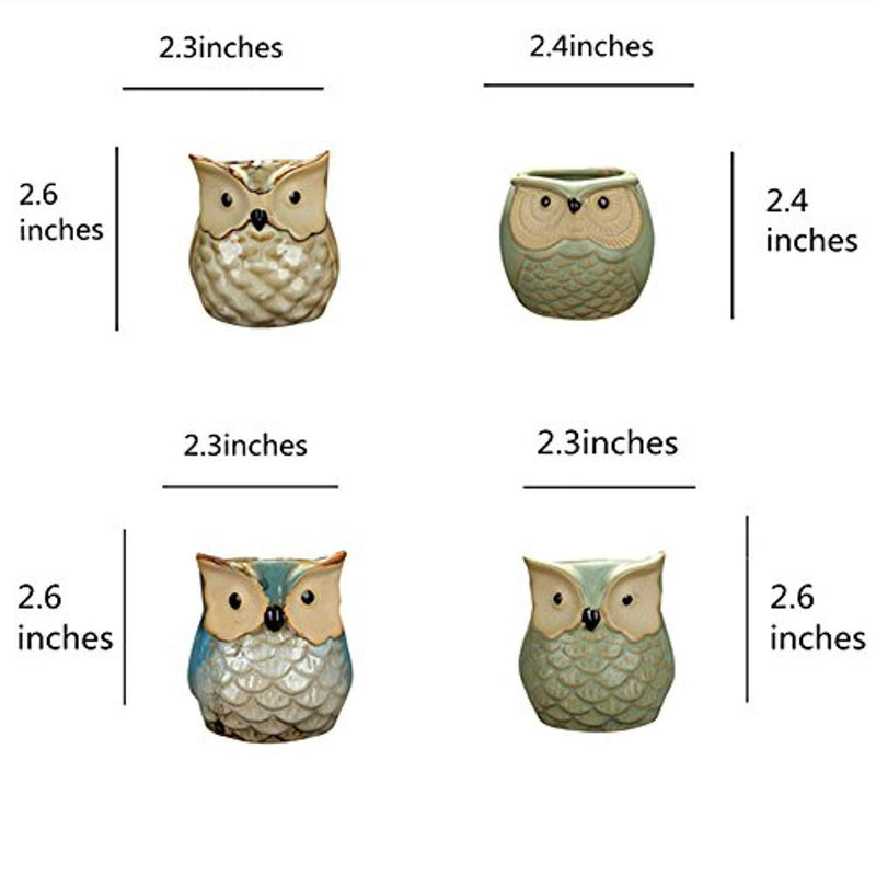 YLINGSU Cerami Succulent Cactus Plant Flower Conta 6 in Set 2.5 inch Owl Pot Ceramic Flowing Glaze Base Serial, Blue (Plants not included)