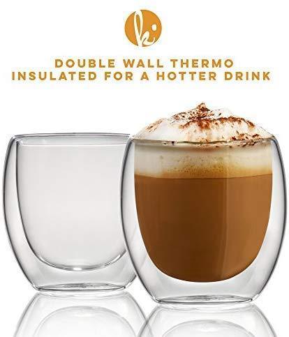 Espresso Cups Shot Glass Coffee Set of 2 - Double Wall Thermo Insulated