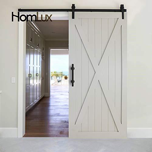 Homlux 6ft Heavy Duty Sturdy Sliding Barn Door Hardware Kit Single Door - Smoothly and Quietly - Simple and Easy to Install - Fit 1 3/8-1 3/4" Thickness Door Panel(Black)(J Shape Hangers)