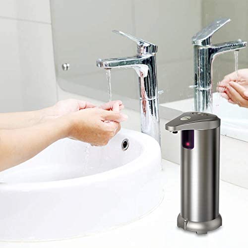 Hanamichi Soap Dispenser, Touchless Automatic Soap Dispenser Equipped Stainless Steel w/Infrared Motion Sensor Waterproof Base Adjustable Switches Suitable for Bathroom Kitchen Hotel Restaurant