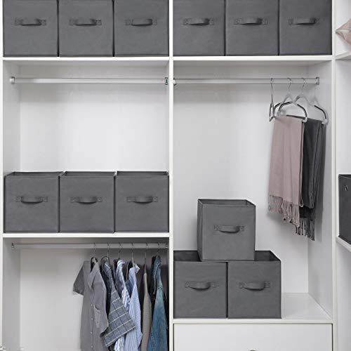 SONGMICS Storage Bins Cubes Baskets Containers with Dual Non-Woven Handles for Home Closet Bedroom, Drawer Organizers, Flodable, Gray, Set of 6, 10 x 10 x 11 Inches UROB26G