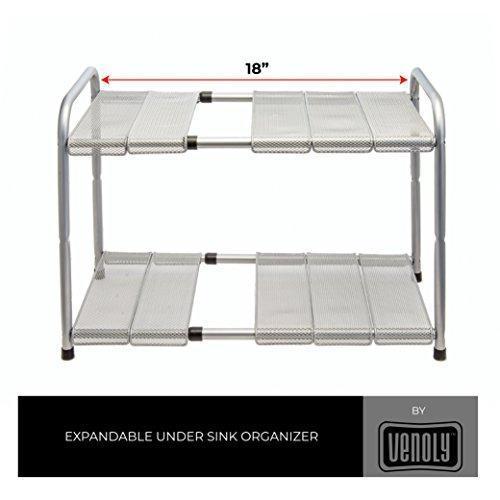 Venoly Home - Under Sink 2 Tier Expandable Shelf Organizer Rack, Silver - Expands from 18 Inches to 30 Inches