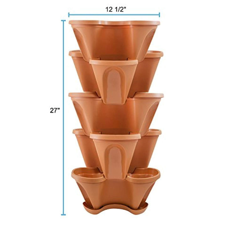 Houseables 5 Tier Planter, Stackable, 28" H x 12" W, Polypropylene, Terracotta, Vertical, Self-Watering, 5-Tiered Pots, Indoor/Outdoor Strawberry Garden Kit, for Flowers, Vegetables, Herbs, Gardening