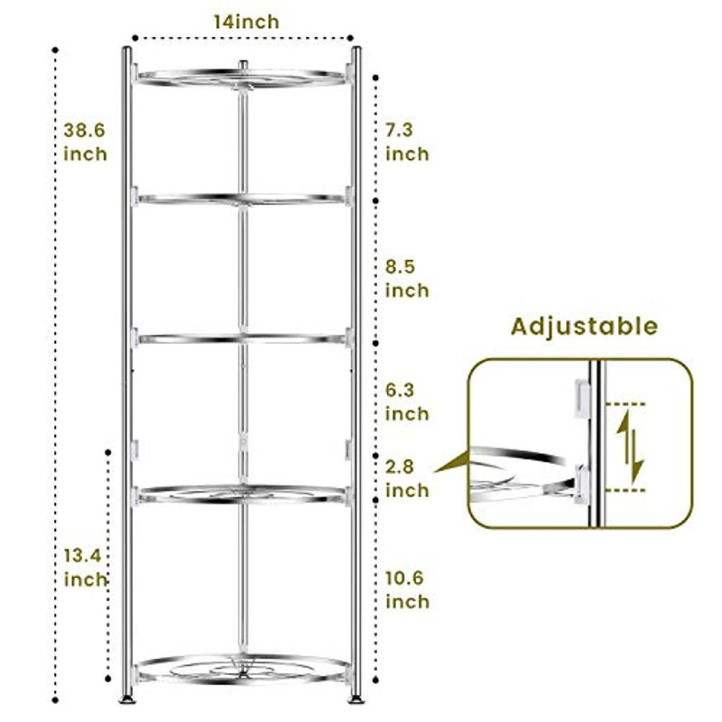 Pot and Pan Organizer, Lifinity 5-Tier Pot Rack Heavy Duty Cookware Stand for Kitchen Organization and Storage Free-Standing Kitchen Organizer for Pot and Pan, Stainless Steel (38.6''Tall)