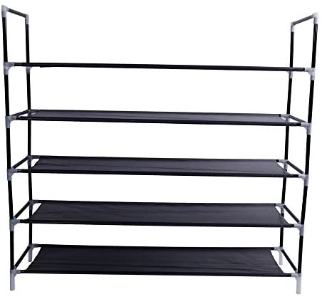 SoSo-BanTian1989 5-Tiers Shoe Rack 25 Pairs Non-Woven Fabric Shoe Storage Organizer Shoe Tower Cabinet,39 x 11 x 37inch (Black)