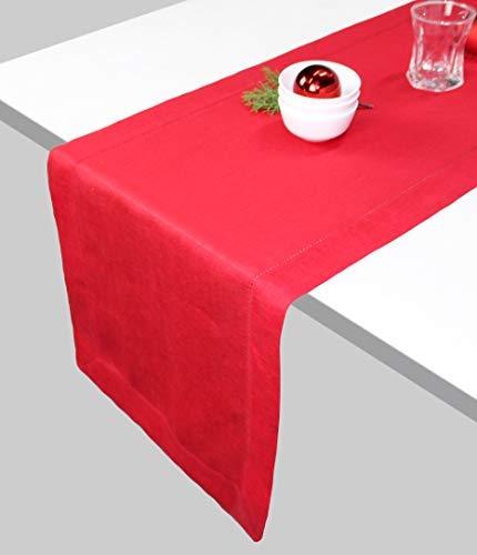 Cotton Craft 100% Linen Christmas Red Table Cloth -Size 60x120 Red Hand Crafted and Hand Stitched Table Cloth with Hemstitch detailing.