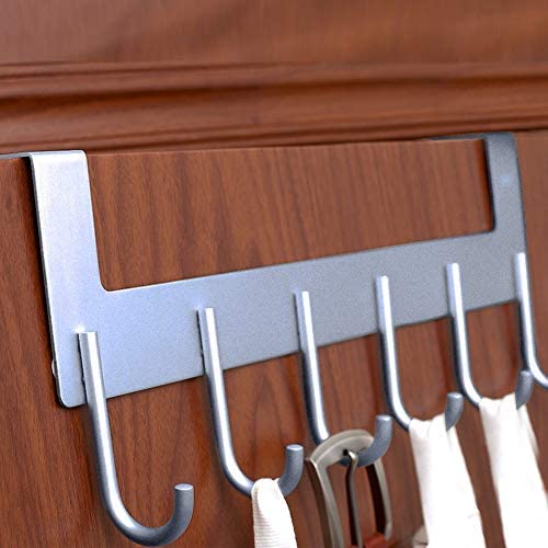 ACMETOP Over The Door Hook Hanger, Heavy-Duty Organizer for Coat, Towel, Bag, Robe - 6 Hooks, Aluminum, Brush Finish (Silver)