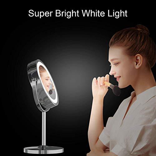 Benbilry Lighted Makeup Mirror - LED Double Sided 1x/10x Magnification Cosmetic Mirror,7 Inch Battery-Powered 360 Degree Rotation Vanity Mirror with On/Off Push-Button