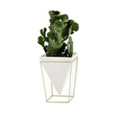 Purzest Modern Indoor Desktop Planter Vase,Ceramic Planter with Metal Stand(White + Gold)