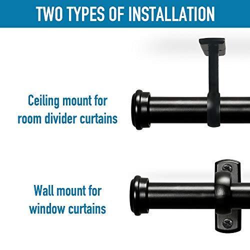 RHF Curtain Rods 72 to 144-1" Curtain Rod with Cap, Curtain Rod for Windows 66 to 120, Hanging Curtain Rod&Wall Mount with Brackets, Outdoor Curtain Rod, Curtain Rods for Windows 72 to 144-Inch: Black