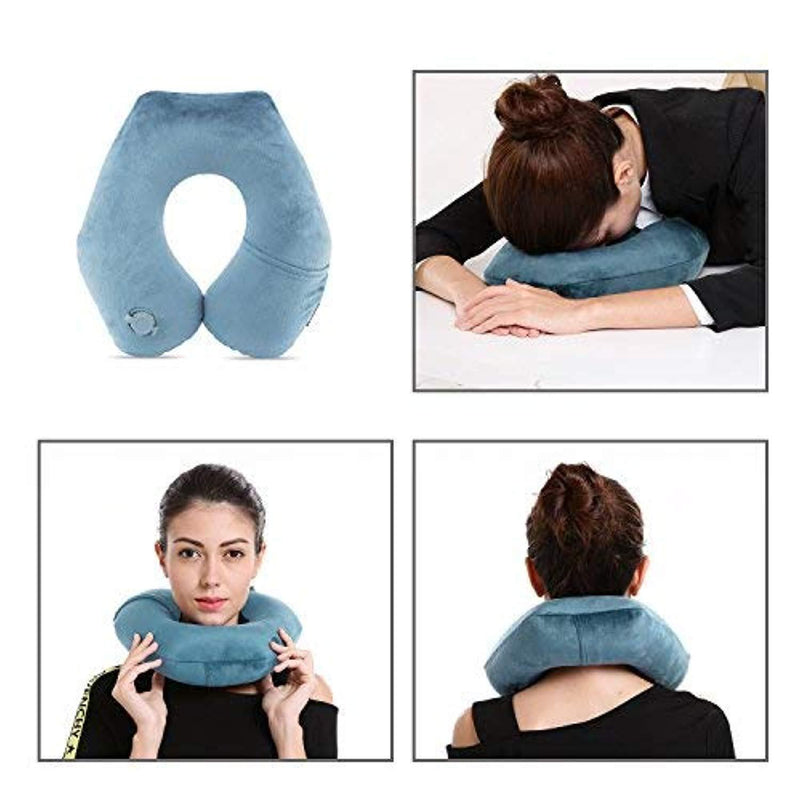 BestMaxs Travel Airplanes with Washable Pillowcase Mouth Blowing Inflatable Neck Pillow-Deep Gray