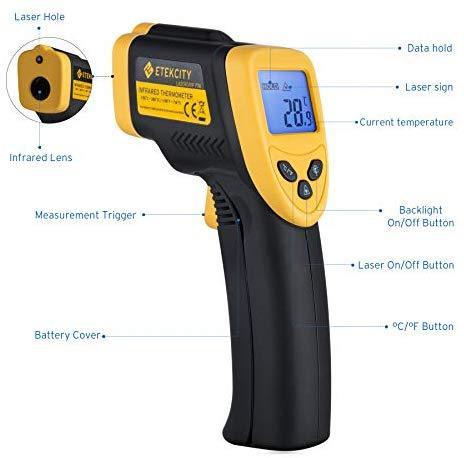 Etekcity Lasergrip 774 Non-contact Digital Laser Infrared Thermometer Temperature Gun -58℉~ 716℉ (-50℃ ~ 380℃), Yellow and Black