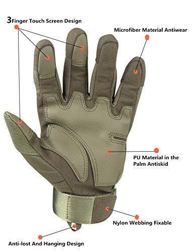 HIKEMAN Tactical Army Military Gloves Rubber Hard Knuckle Outdoor Full Finger Touch Screen Gloves for Men Fit for Cycling Motorcycle Hunting Shooting Hiking Camping Airsoft Paintball