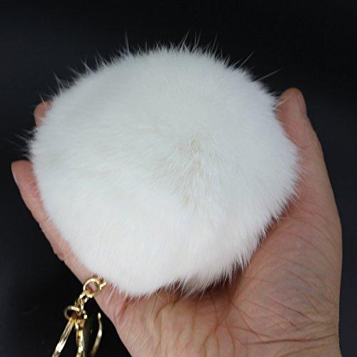 Miraclekoo Rabbit Fur Ball Pom Pom KeyChain Gold Plated Keychain with Plush for Car Key Ring or Handbag Bag Decoration (Orange Pink)