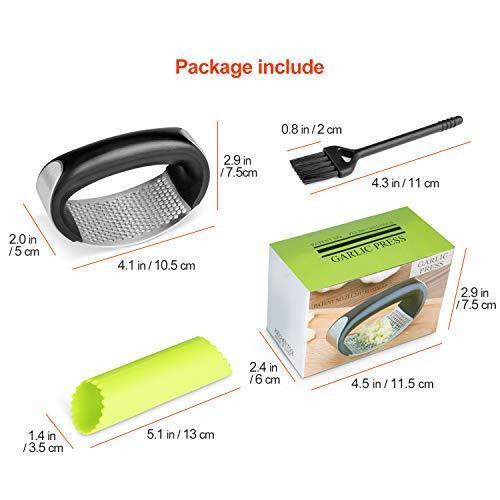 Rhodesy Garlic Press Rocker Stainless Steel Garlic Press Rocker Garlic Crusher Squeezer Slicer Mincer Chopper Kitchen Gadget with Handle