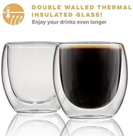 Espresso Cups Shot Glass Coffee Set of 2 - Double Wall Thermo Insulated