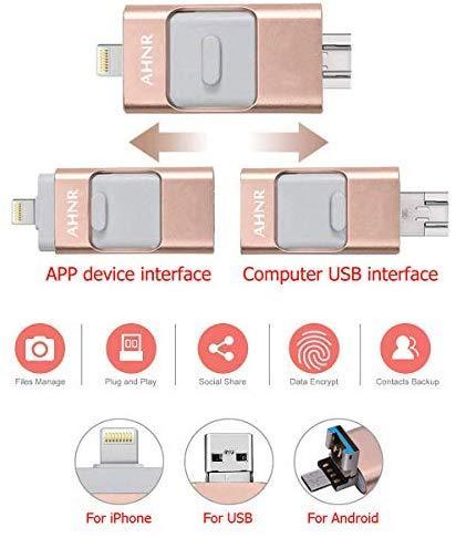 USB Flash Drives for iPhone 128GB [3-in-1] OTG Jump Drive, AHNR Thumb Drives External Micro USB Memory Storage Pen Drive, USB 3.0 Flash Memory Stick for iPhone, iPad, iOS, Android, PC(Silver)