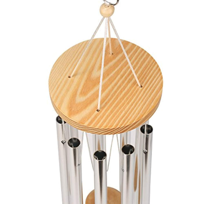 CREABOX Wind Chime-Tuned 28.7 Inches Wooden Grace Chime -9 Silver Aluminum Tubes-Inspirational Collection