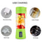 Portable Personal Blender, Household Juicer fruit shake Mixer -Six Blades, 380ml Baby cooking machine with USB Charger Cable (Green)