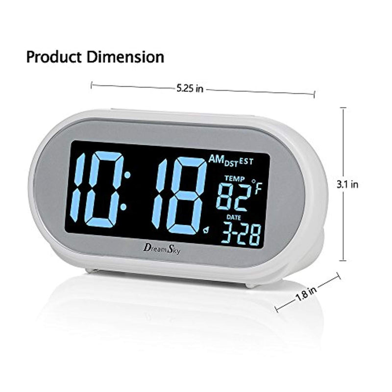 DreamSky Auto Time Set Alarm Clock with Snooze and Dimmer, Charging Station/Phone Charger with Dual USB Port .Auto DST Setting, 4 Time Zone Optional, Battery Backup.