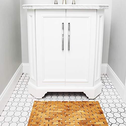 Office Marshal Natural Bamboo Wood Bath Mat: Wooden Door Mat/Kitchen Floor Rug - Bathroom Shower and Tub Mats