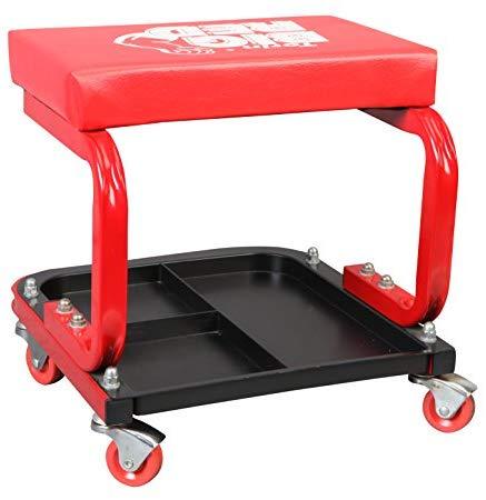 Torin Big Red Rolling Creeper Garage/Shop Seat: Padded Mechanic Stool with Tool Tray, Red