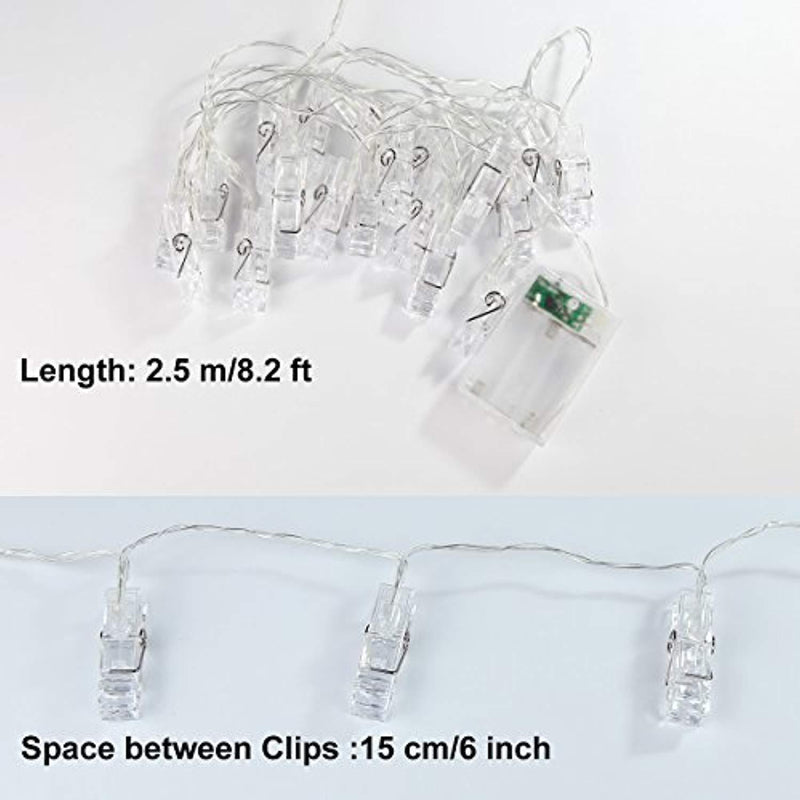 ideapro Photo Clip LED String Lights, 8.2 Feet 20 Clips for Photos Battery Powered Fairy Twinkle Light Strip, Home Party Christmas Decoration Birthday Wedding Party Festival Decor (Warm White)
