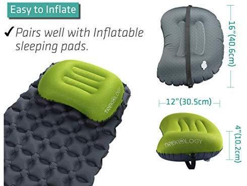 Trekology Ultralight Inflatable Camping Travel Pillow - ALUFT 2.0 Compressible, Compact, Comfortable, Ergonomic Inflating Pillows for Neck & Lumbar Support While Camp, Hiking, Backpacking