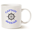 Funny Captain Awesome Coffee Mug Christmas Gifts, Unique Boat Steering Wheel Captain Awesome Porcelain Cup Gifts for Dad, Grandpa, Friend, White 14 Oz