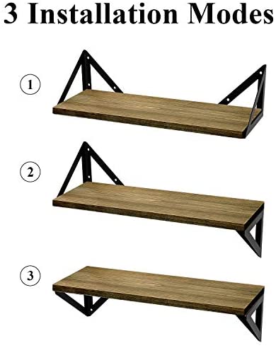 BAYKA Floating Shelves Wall Mounted, Rustic Wood Wall Shelves Set of 3 for Bedroom, Bathroom, Living Room, Kitchen