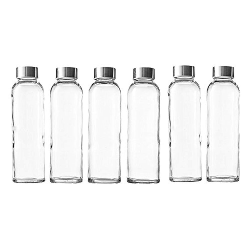 Seacoast - 18 Oz Glass Juice Bottles With Regular 18/10 Steel Caps (6, Clear)