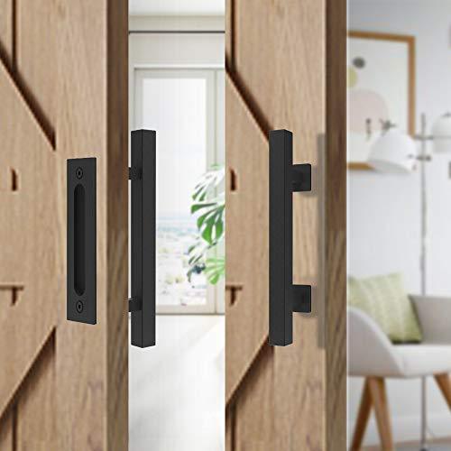 Homlux 6ft Heavy Duty Sturdy Sliding Barn Door Hardware Kit Single Door - Smoothly and Quietly - Simple and Easy to Install - Fit 1 3/8-1 3/4" Thickness Door Panel(Black)(J Shape Hangers)