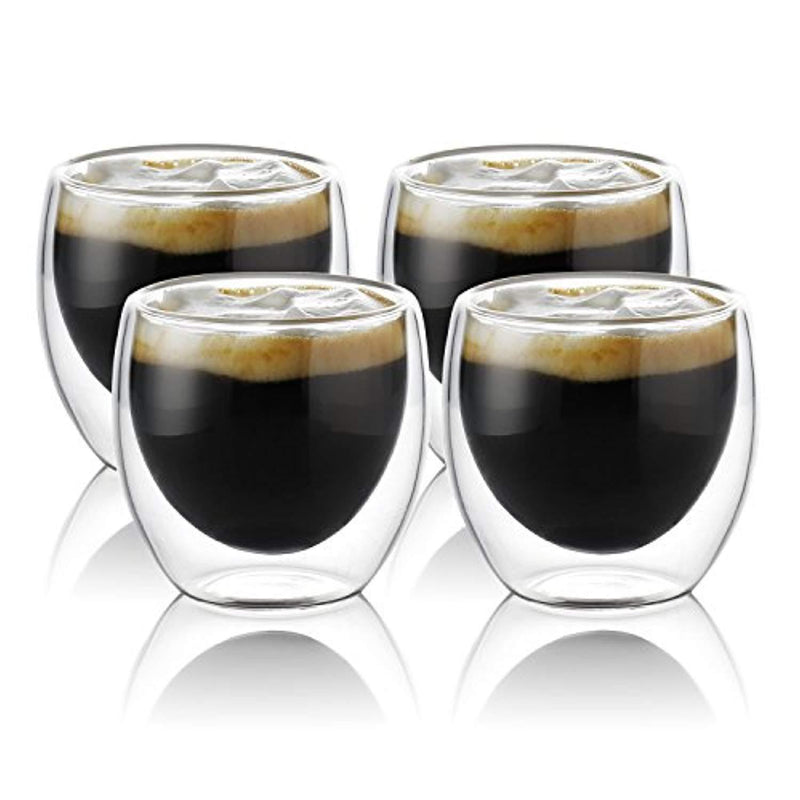 Teocera Espresso Cups Shot Glass Coffee Set of 4-2.7 oz Borosilicate Glass Coffee Mug, Clear and Durable Double Walled Mug Sets with Insulation, Good for Espresso Coffee, Tea, Beverage