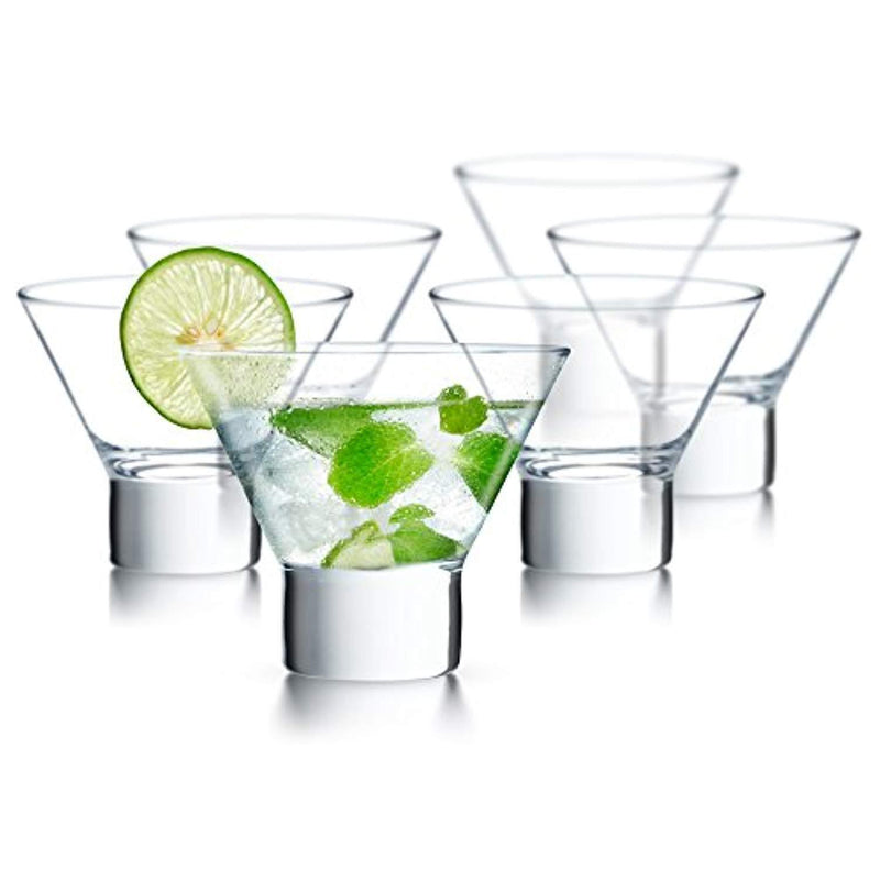 KooK Stemless Martini Cocktail Glass 8 Ounces, Set of 6