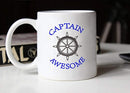 Funny Captain Awesome Coffee Mug Christmas Gifts, Unique Boat Steering Wheel Captain Awesome Porcelain Cup Gifts for Dad, Grandpa, Friend, White 14 Oz