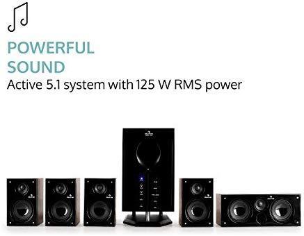 auna Areal Nobility 5.1-Channel Surround System • Home Theatre System • 5.1 System • 120 W RMS • 35 W Subwoofer • Satellite Speaker • Bluetooth 3.0 • USB Port • SD Slot • AUX-in • LED Display • Black