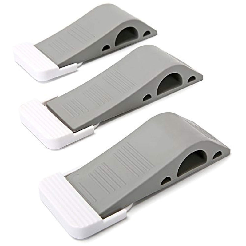 Decorative Door Stopper with Free Bonus Holders, Rubber Door Stop Works on All Floor Surfaces, Fixed the Door (3Pcs, Gray)