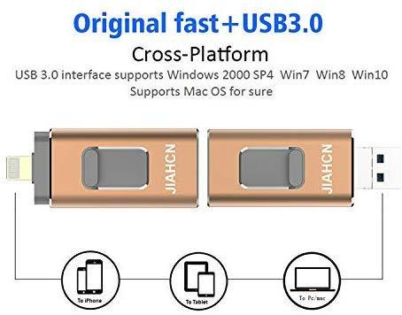 JIAHCN USB Flash Drive for iPhone 256GB iFlash USB Drive for iPhone The Photo Stick for iPhone iPad PC Android Password Touch ID Protected External Storage Drive for iPhone Memory Stick Storage 256GB