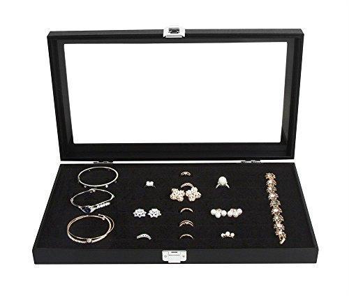 JackCubeDesign Jewelry Ring Display Organizer Storage Box Case Tray Holder with 72 Slot Ring Display(Black, Inside Black Velvet, 14.7 x 8.3 x 1.97 inches)- :MK248A